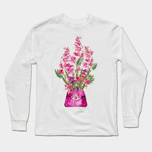 Pink Bleeding hearts and pink bag, vintage flowers, watercolor Long Sleeve T-Shirt